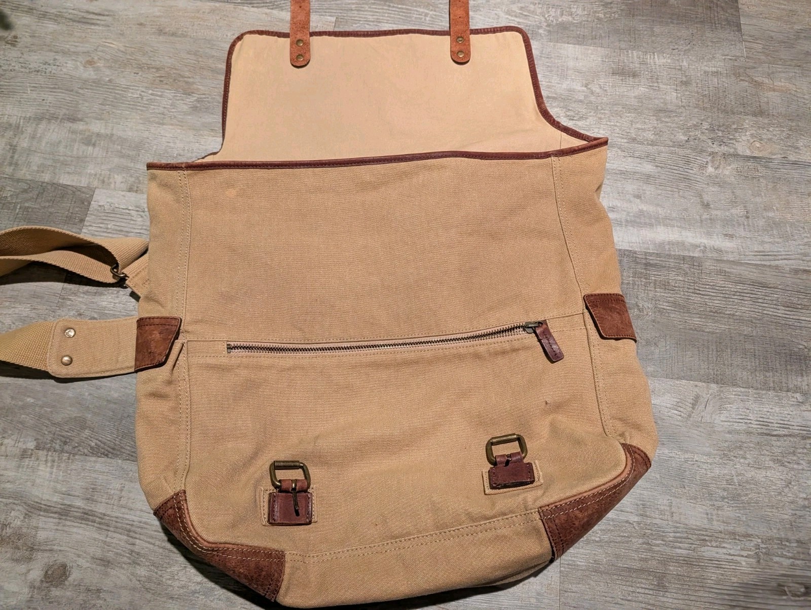 J Crew Dry Goods Abingdon Canvas Messenger Bag Cotton Leather Trim Shoulder Bag