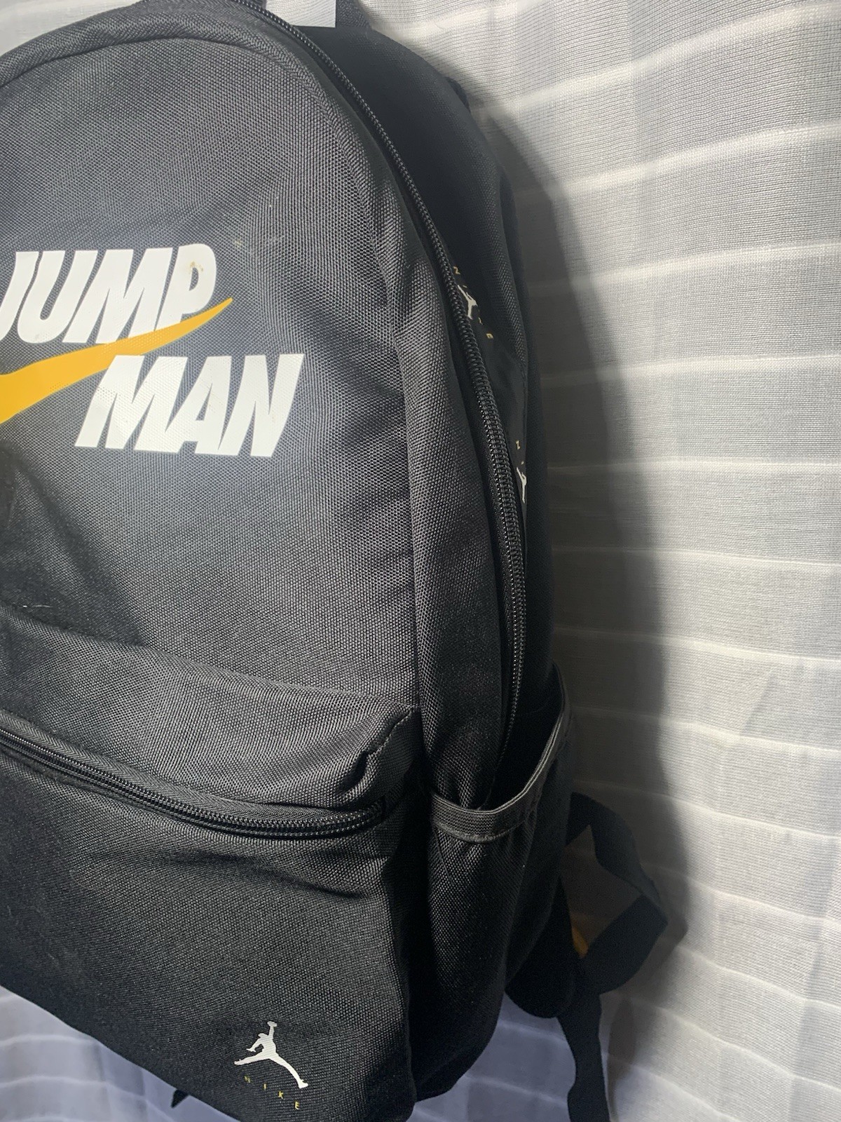 Jordan Backpack Black/White/Yellow Zip Closure Adjustable Straps Outer Pockets