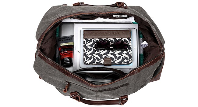 Oversized Weekender Duffle Bag Canvas Leather Trim Travel Luggage