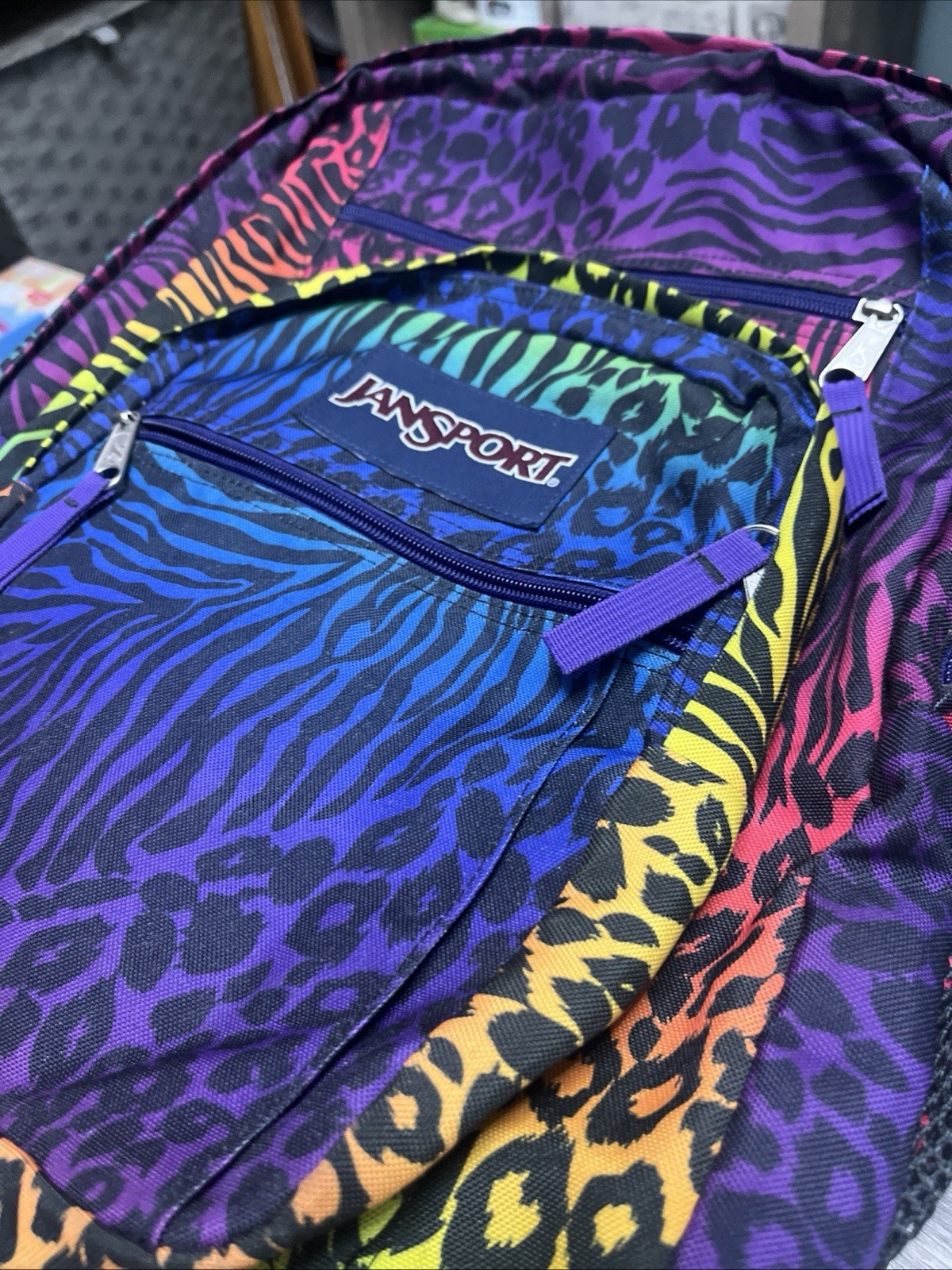 Vintage Retro JANSPORT Backpack Multicolor Animal Print 90’s 17x13x7 Excellent!