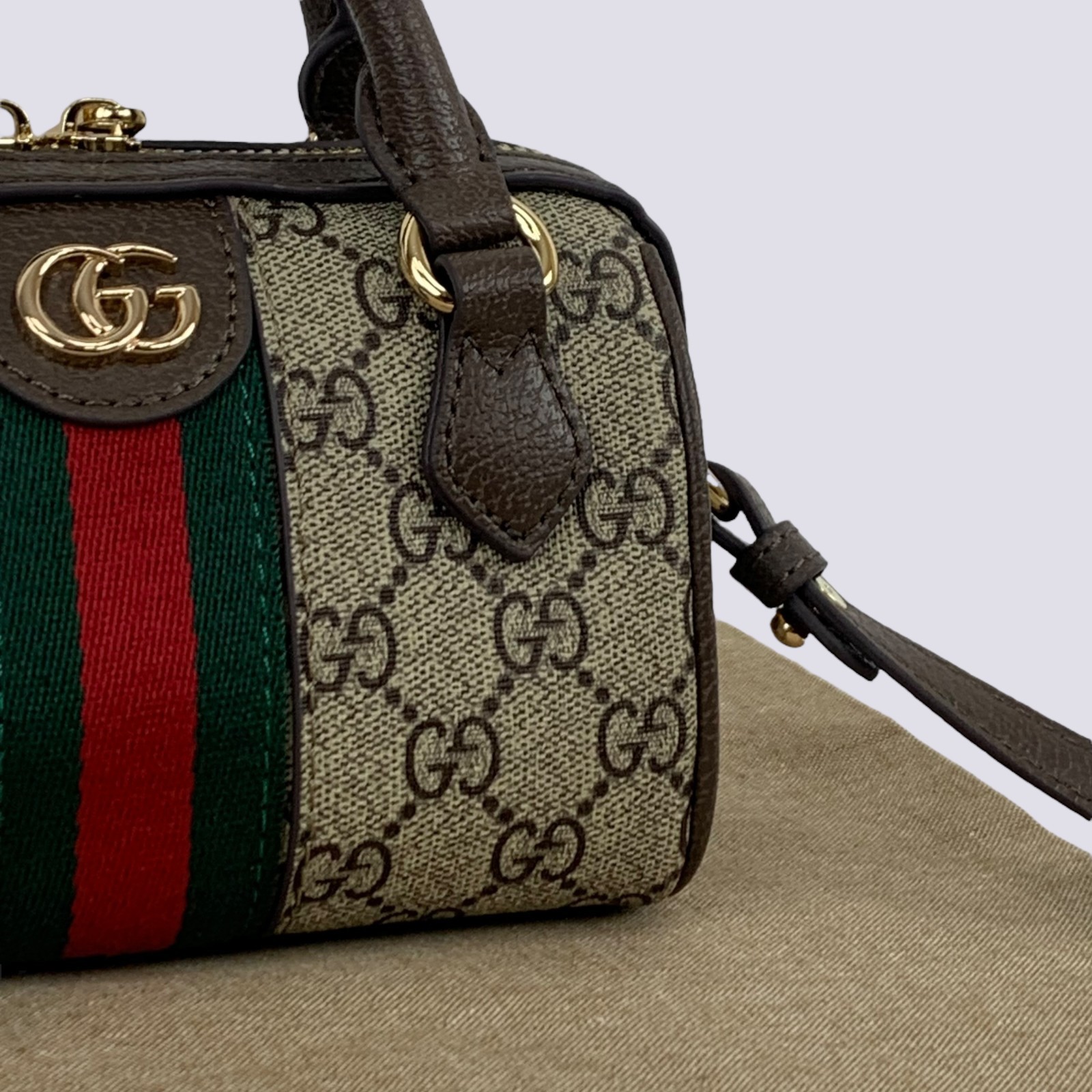 Gucci GG Monogram Logo Ophidia Top Handle & Shoulder Super Mini Bag Beige 781490