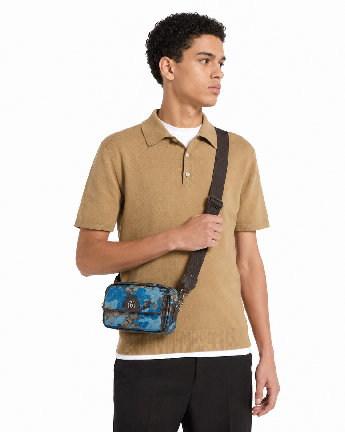 Gucci GG Blue Camo Mini Crossbody Bag Double G Shoulder Bag Authentic