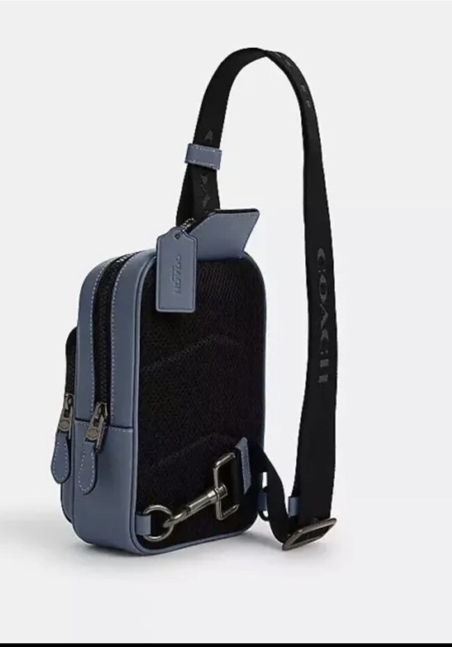 NWT! Coach Track Pack 14 In Light Mist Calf Leather Authentic Crossbody bag