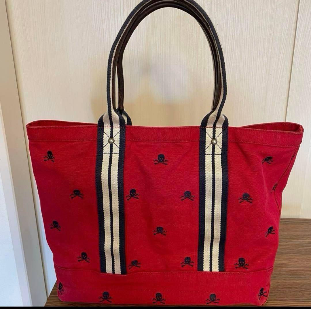 [Rare] Rugby Ralph Lauren Tote Bag Canvas Leather Skull Shoulder Bag