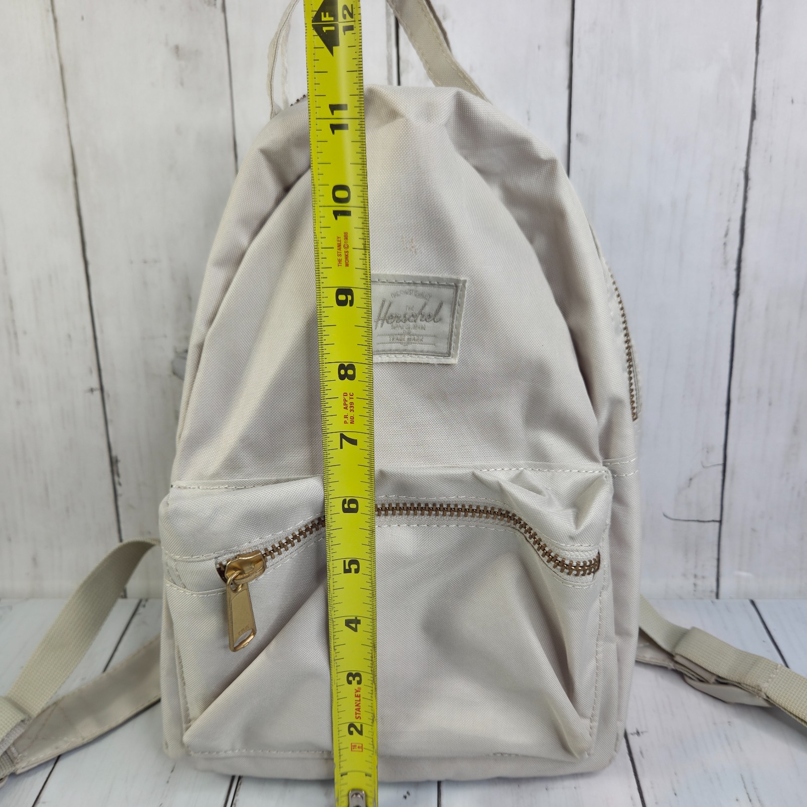 Herschel Nova Mini Backpack Canvas Bag Beige Cream Gold Hardware USED