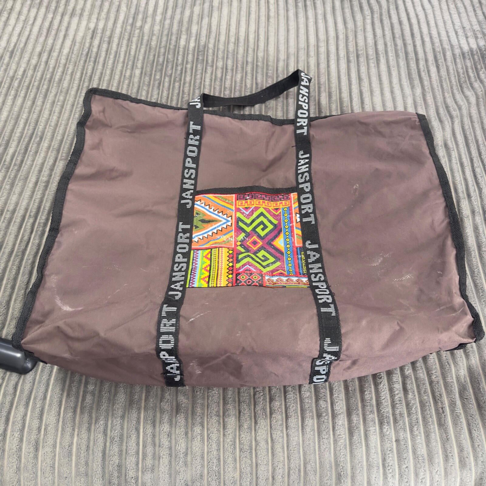 Jansport Tote Bag Brown Nylon Strap Carryall Retro