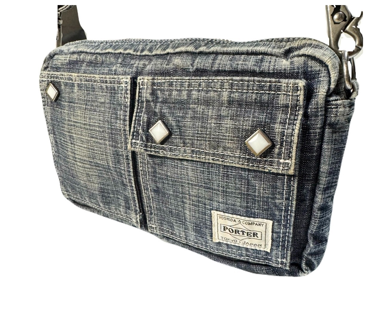 PORTER OUNCE Denim Shoulder Bag Indigo Blue Vintage Wash Yoshida Japan