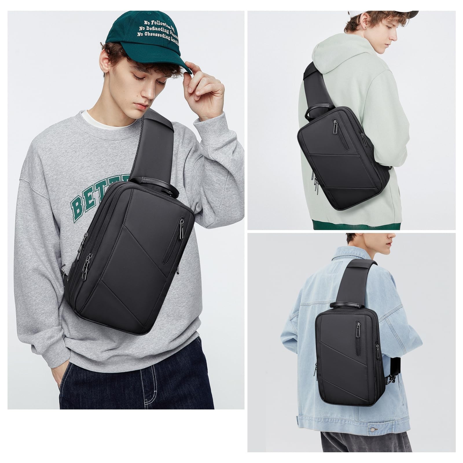 Mens Sling Bag Nylon Multiple Pockets Crossbody Shoulder Bag