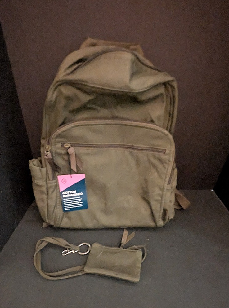 Vera Bradley Womens Cotton Campus Backpack Climbing Ivy Green ZIP ID LANYARD NWT