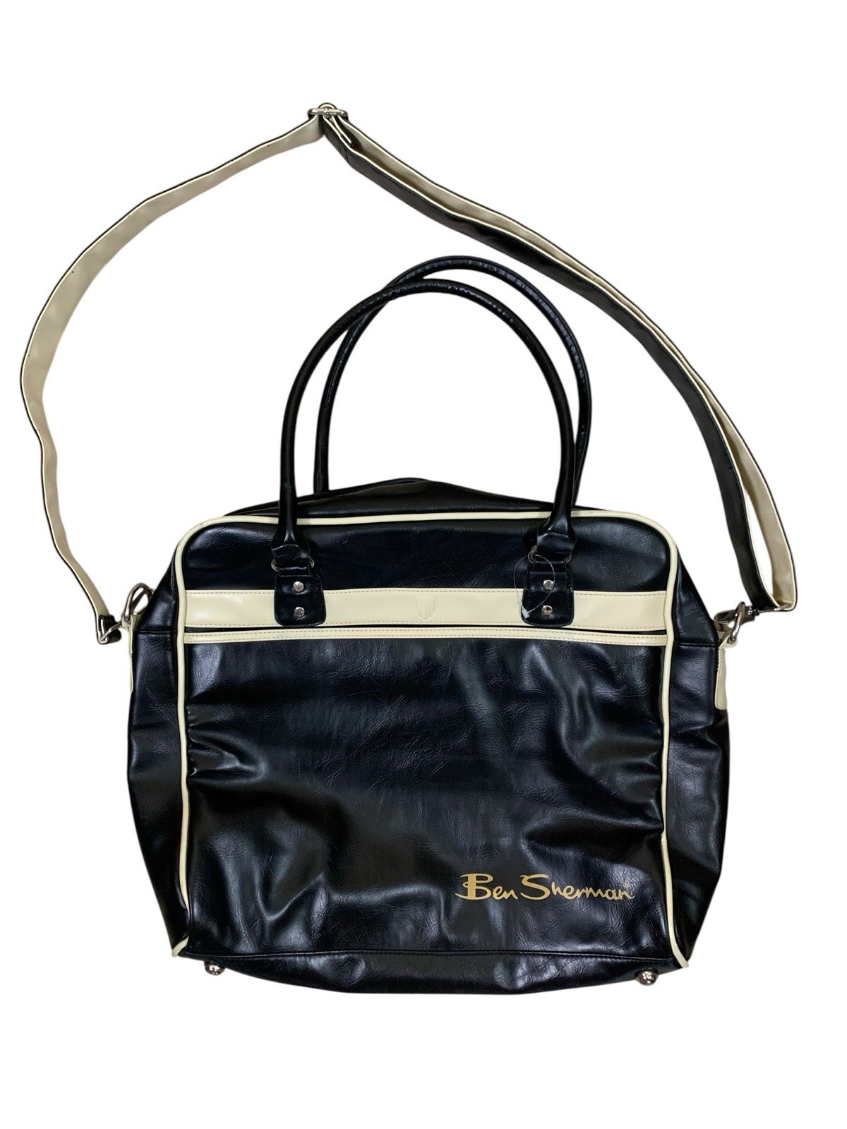Ben Sherman Black Cream Retro Messenger Bag Y2K Travel Weekender Crossbody