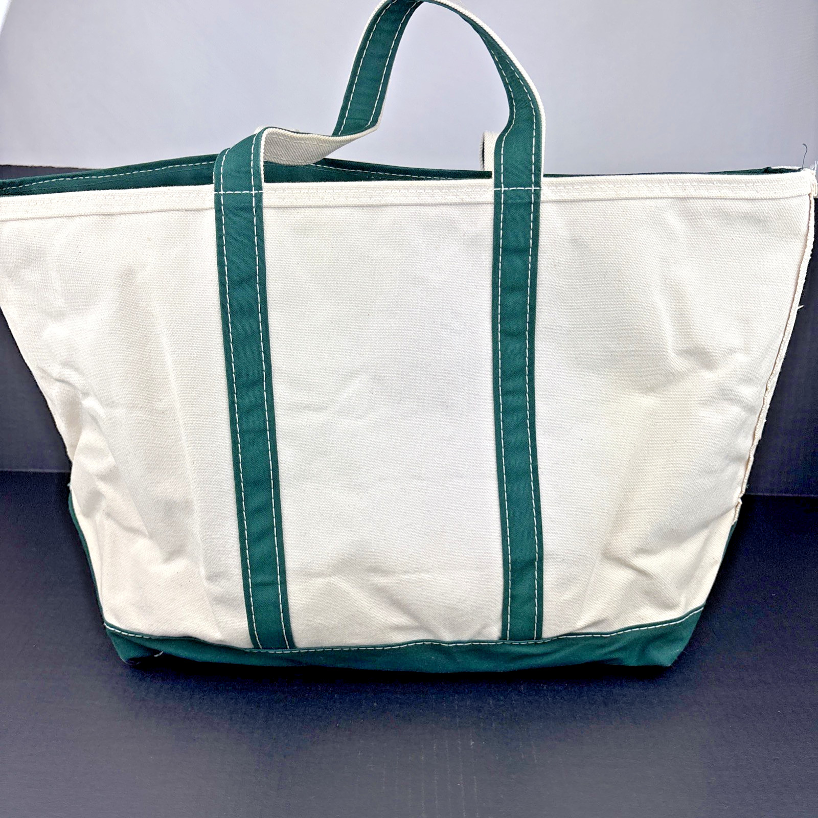 Vintage LL Bean Large Boat n Tote XL Bag Green White Zip Top ~ FREE Shipping