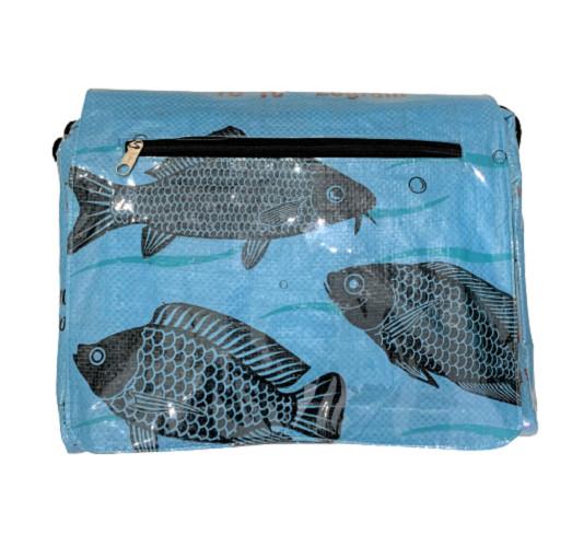Recycled Fish Feed Deluxe Messenger Bag Handmade in Cambodia Fair Trade