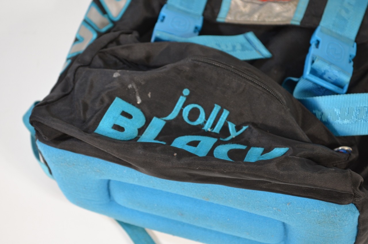 Invicta Jolly Black Backpack Black Teal Blue VTG Padded Italian Made in Italy