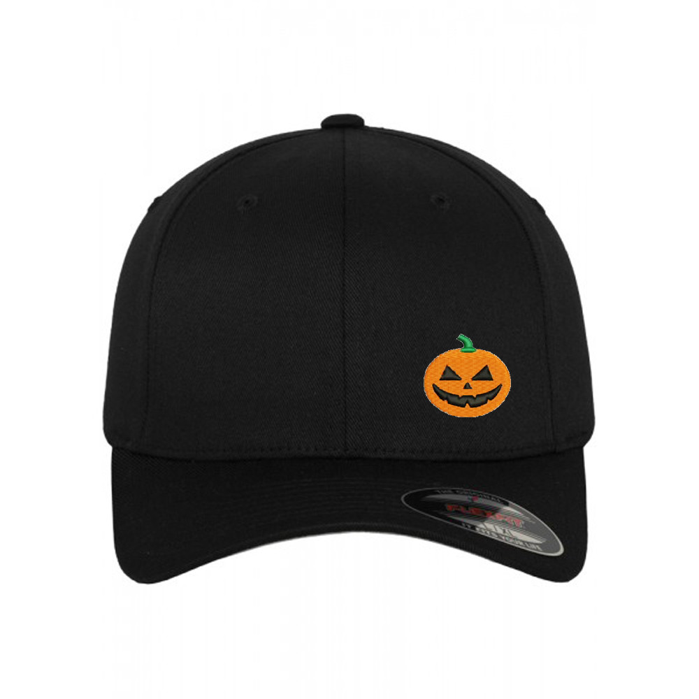 Happy Halloween Pumpkin Face Stitched Flex Fit Flexfit Baseball Cap Hat