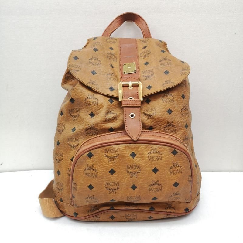 MCM Visetos Authentic Backpack Rucksack with Front Pocket Brown Monogram Men’s
