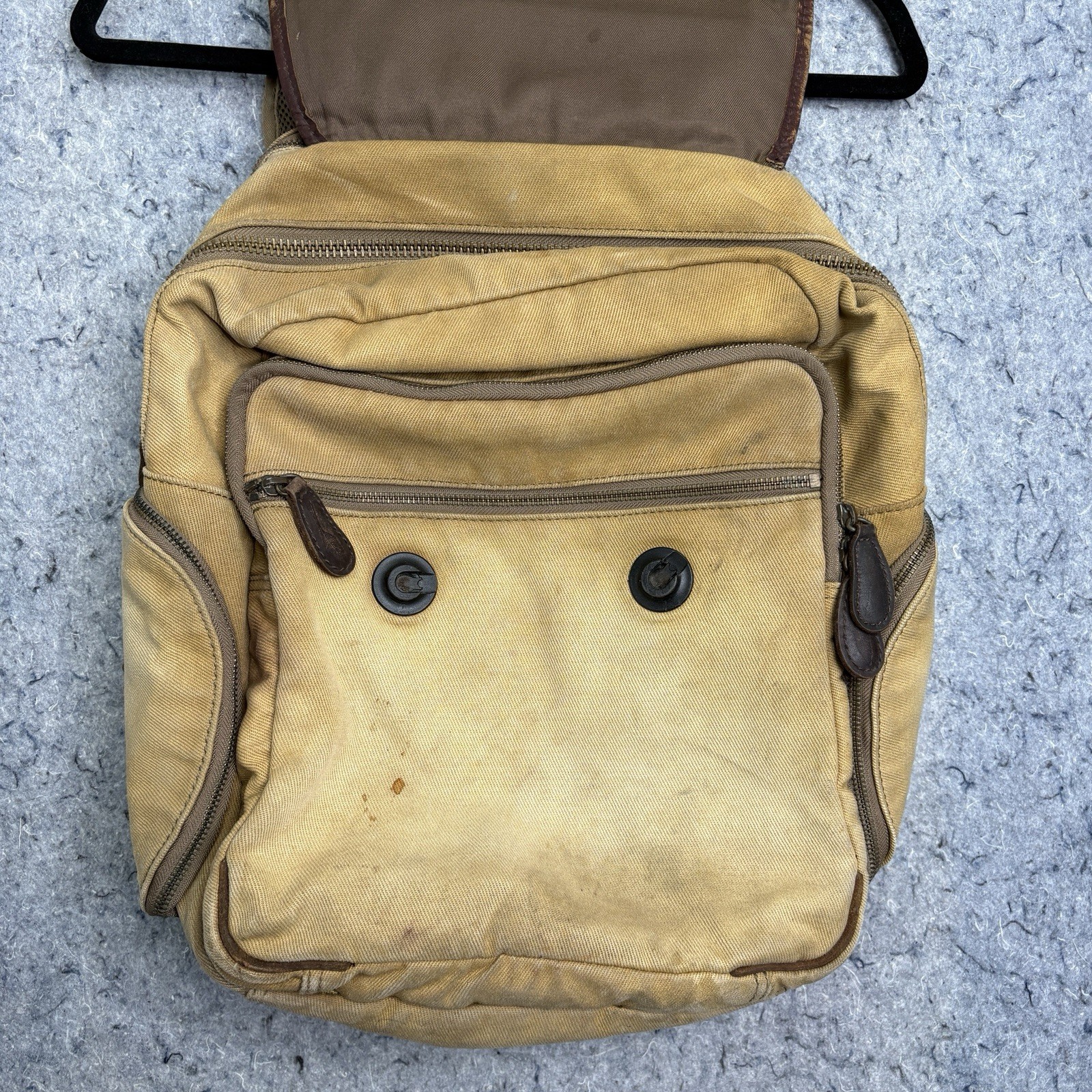 Bob Timberlake Canvas Leather Backpack Tan Brown Hiking Travel Daypack Bag