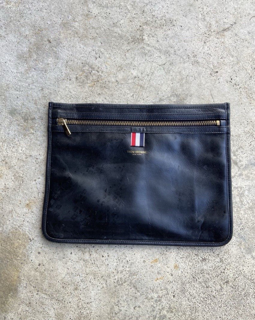 Thom Browne Pebble Grain Leather Tablet Clutch Bag