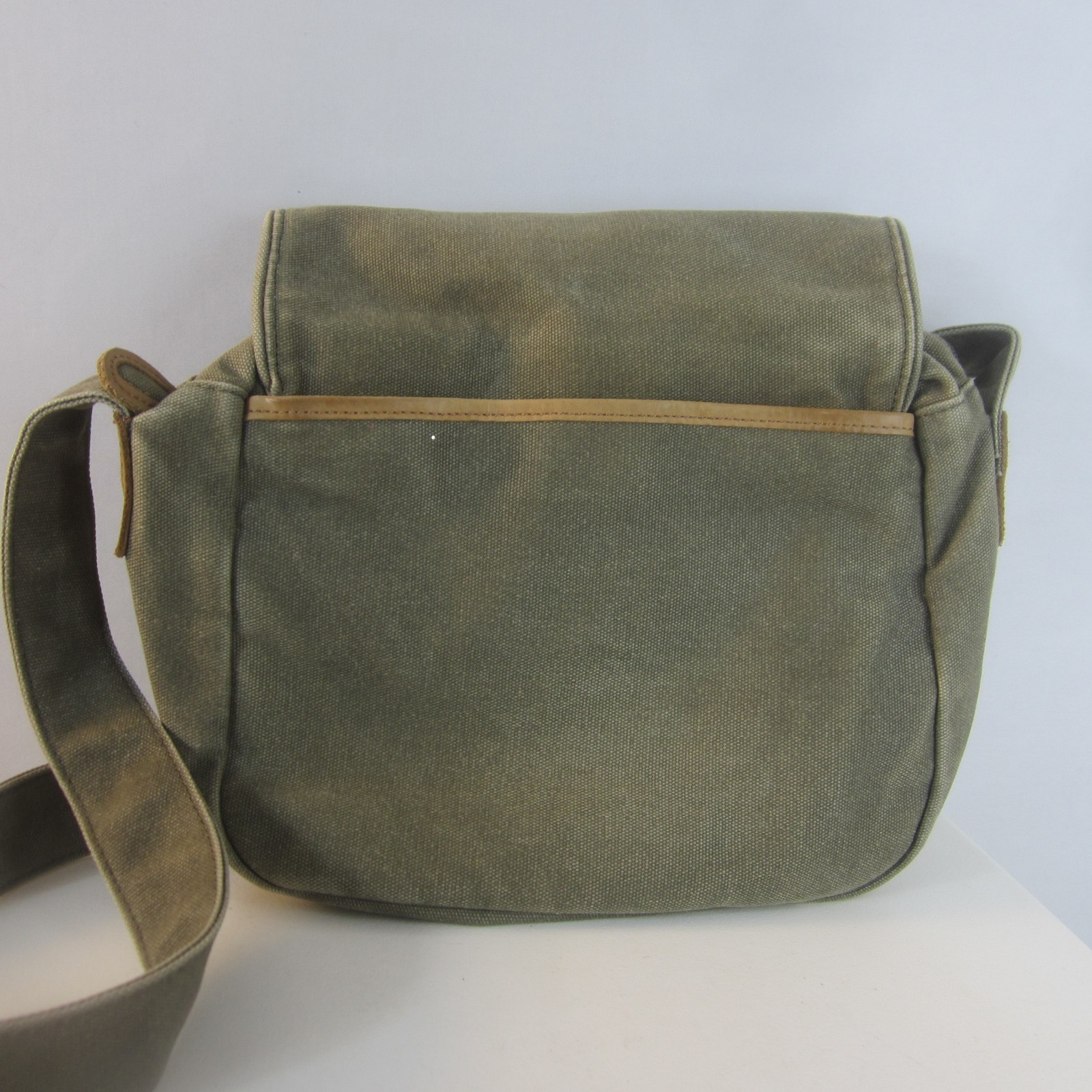 LL Bean Leather Canvas Crossbody Messenger Bag Olive Green Flap Field Shoulder