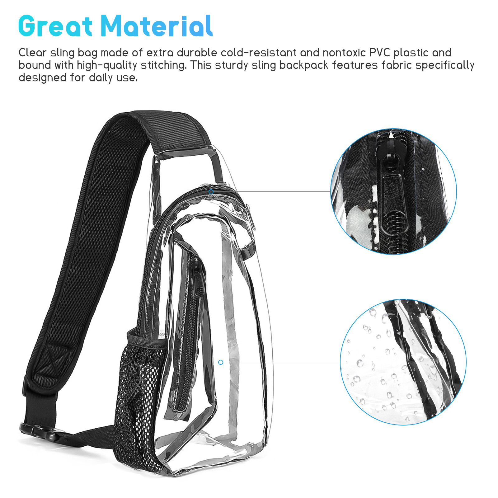 Clear PVC Tote Pack Shoulder Chest Bag Crossbody Handbag Purse Stadium Security
