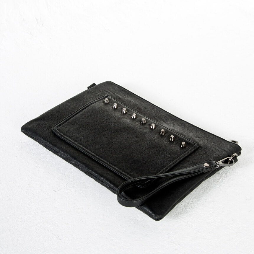 NewStylish Crystal skull studded leather clutch bag