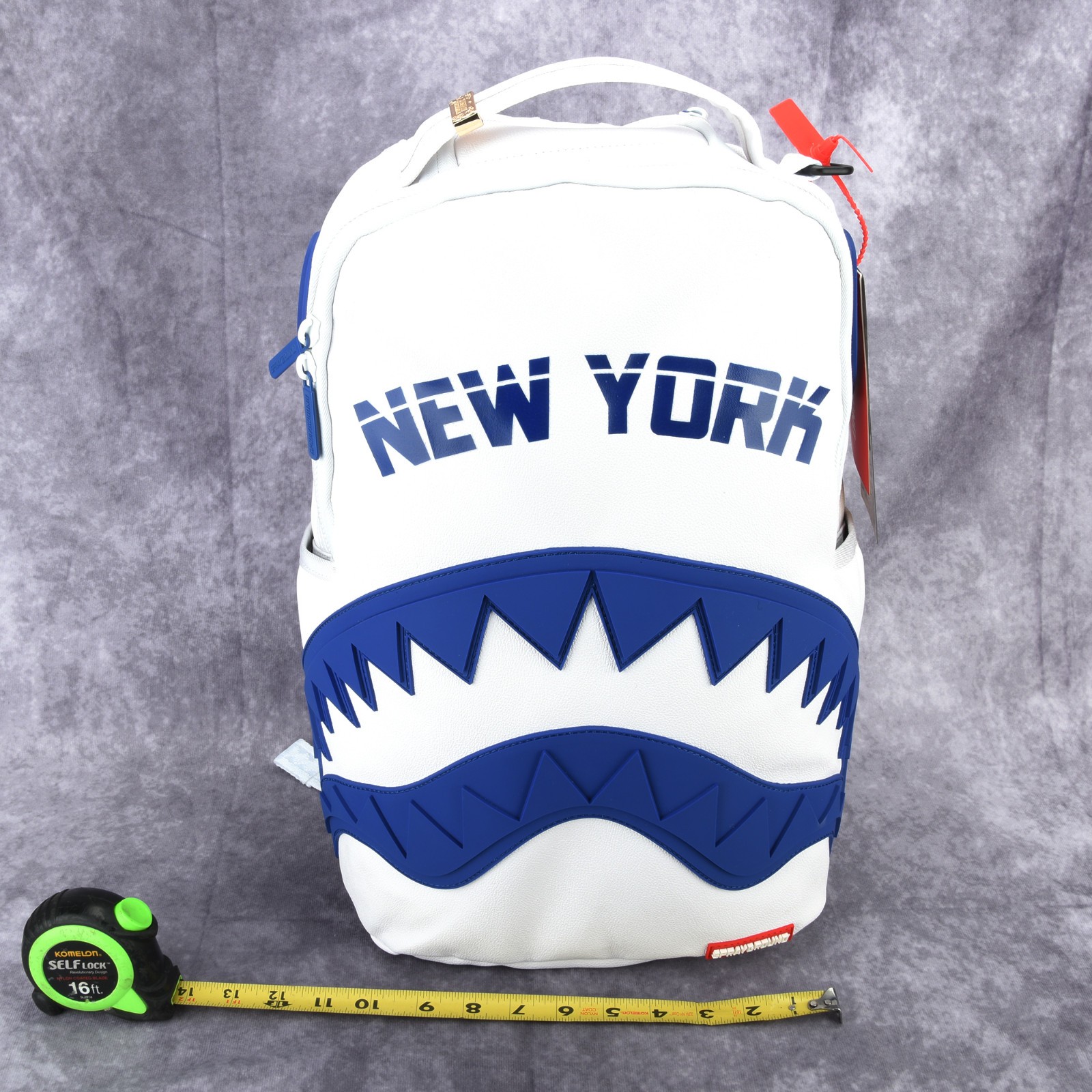 Sprayground Shark PVC Large Leather Backpack Unisex Plaid Natural White New York