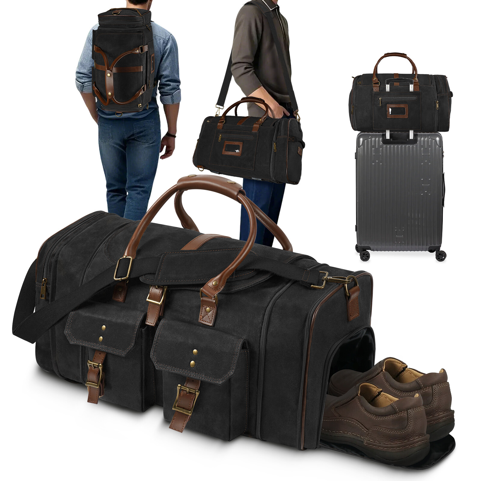 50L Canvas Travel Duffel Bag Expandable Tote Bag GYM Sport Travel Weekender Men