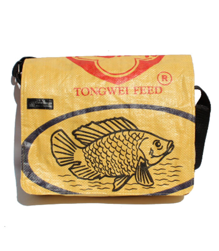 Recycled Fish Feed Deluxe Messenger Bag Handmade in Cambodia Fair Trade
