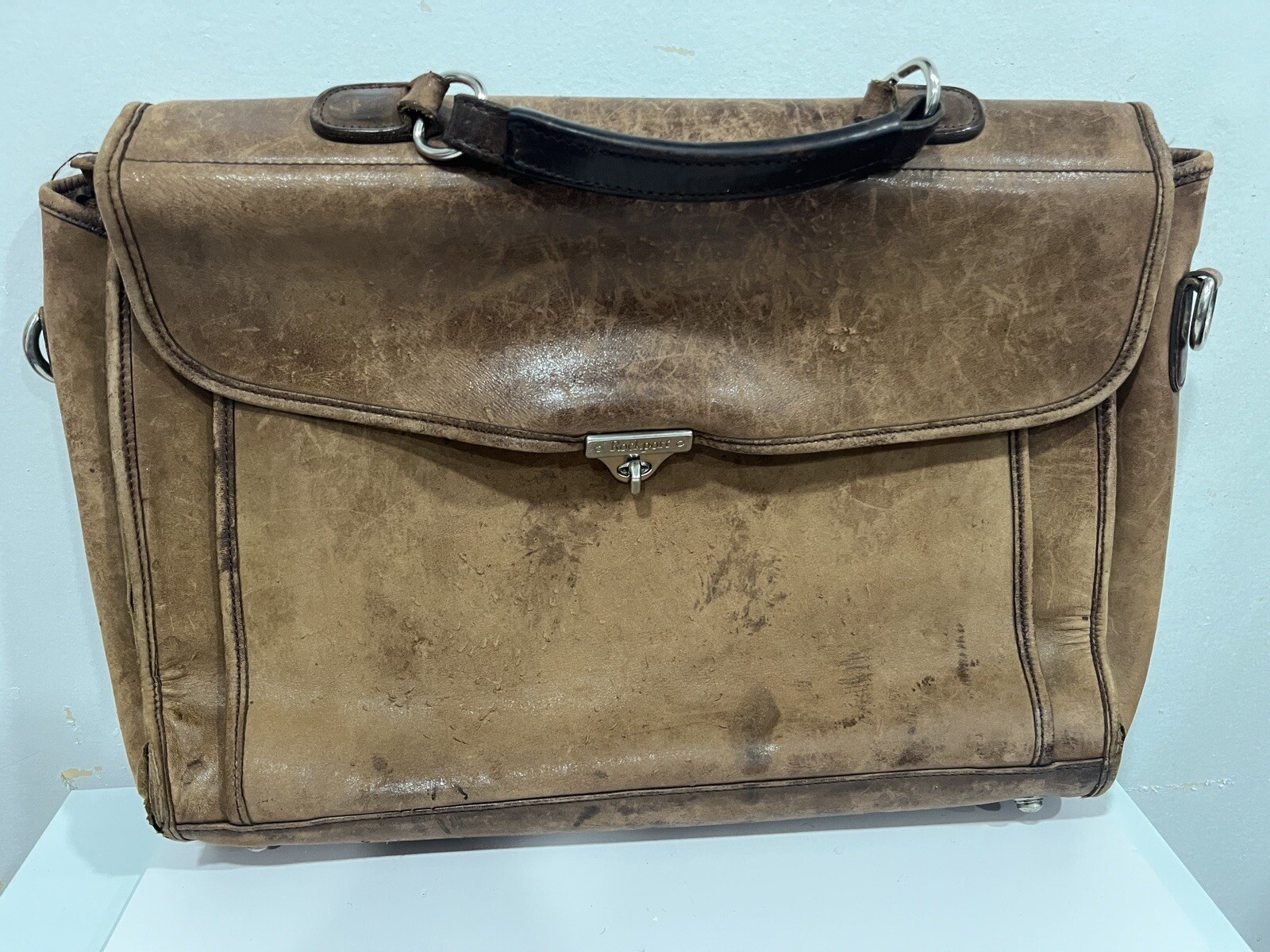 Vintage Rockport Leather Briefcase Messenger Bag Light Brown