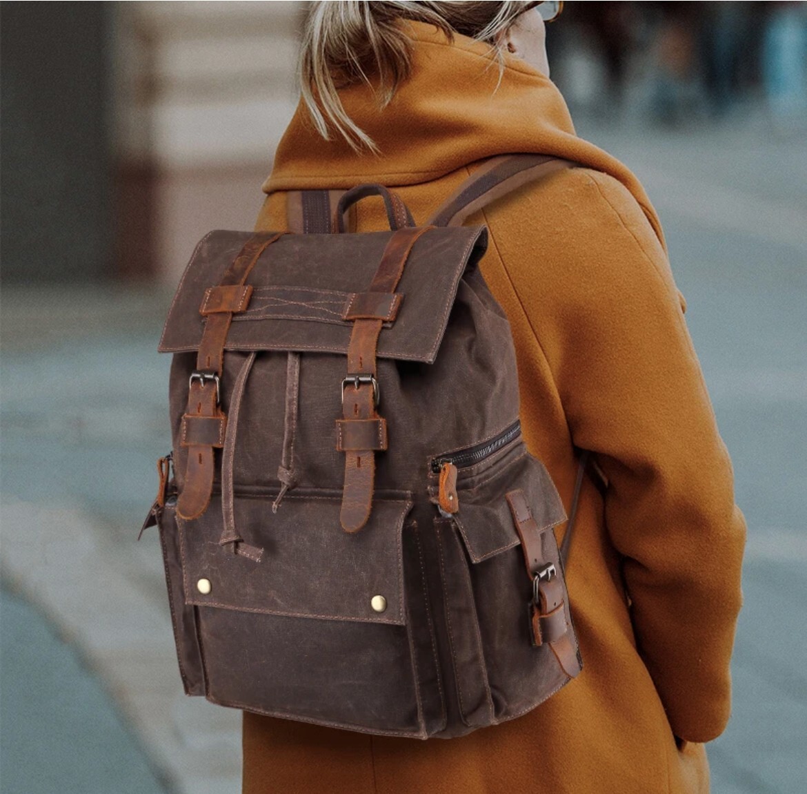 Waterproof waxed canvas back pack, rugged, strong, 13 x 6.3 x 17,