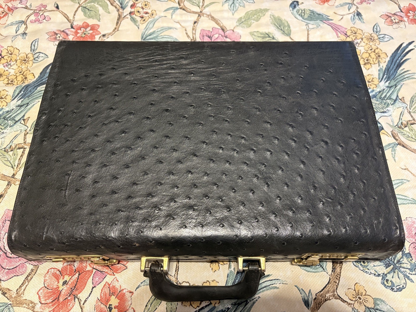 Large Black Leather Full Quill Real Ostrich Briefcase W/ Lock 18” Wide