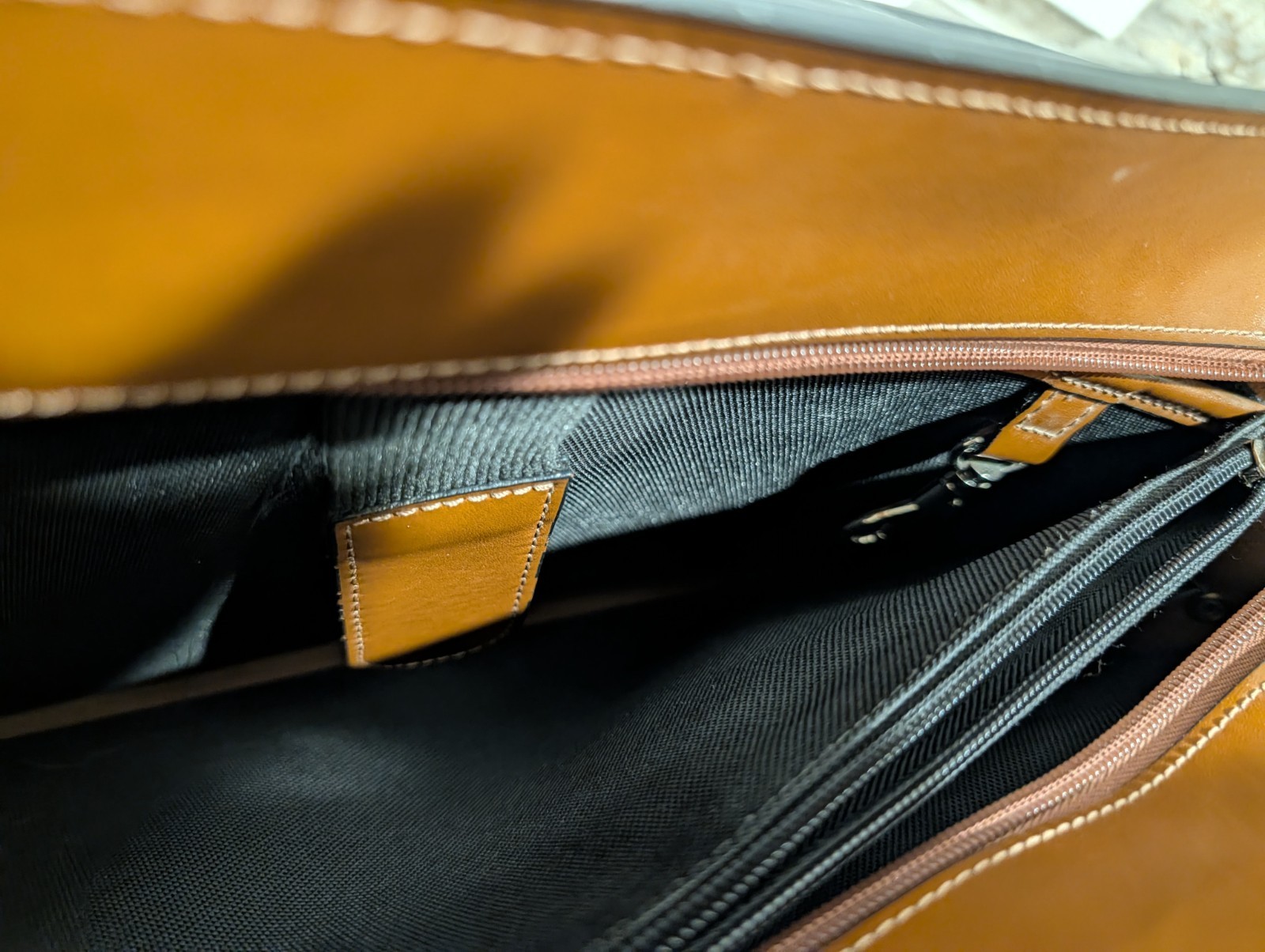 Jack Georges Elements Leather Briefcase Top Zip Double Gusset Cognac 4202
