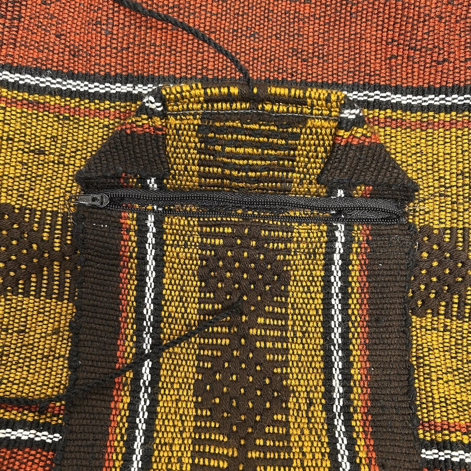 Backpack Made In Mexico Hand Woven Boho Bag 16” Yellow Red Black Rasta Pocket