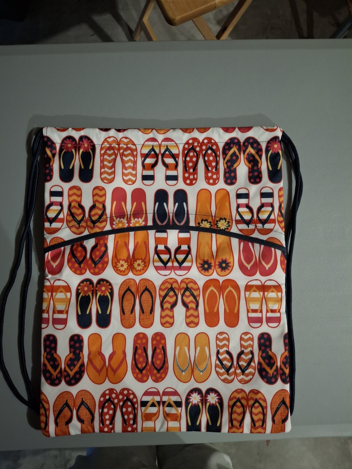 Multicolor Flip Flop Pattern Drawstring Backpack Bag Large Unisex Beach