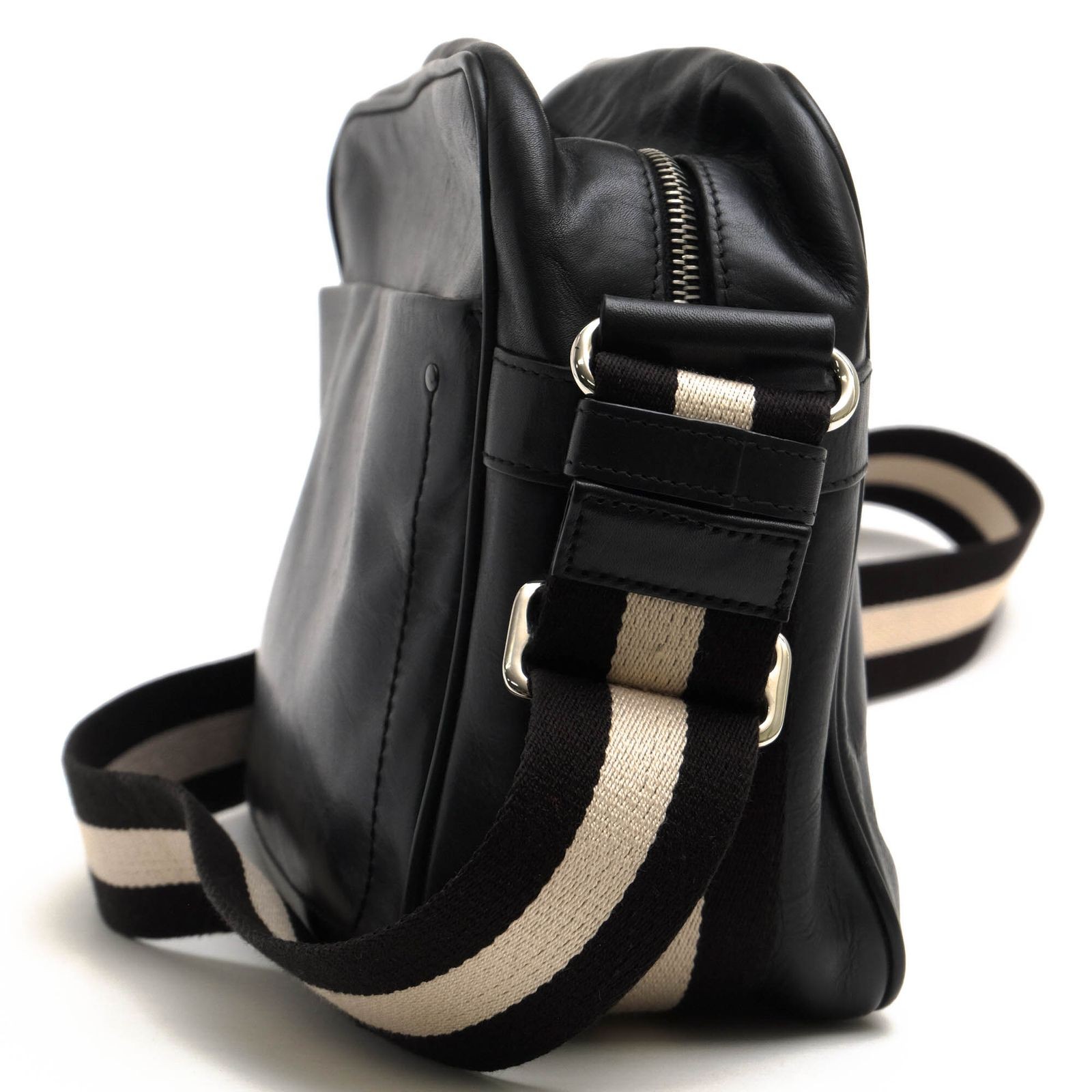 BALLY bag shoulder bag genuine leather black TRAFOI stripe messenger bag 31×22cm