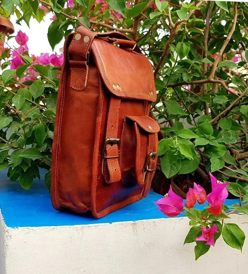 Aesthetic Leather Vintage Messenger Bag Brown Shoulder Satchel Crossbody