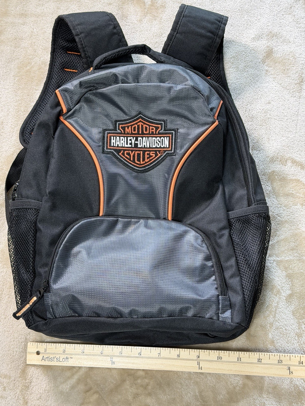 Harley-Davidson Bar & Shield Backpack Black Orange Nylon Travel Daypack EUC