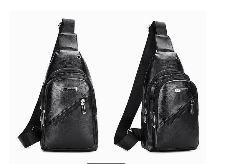 Men’s Leather Crossbody Bag Chest Bag Zipper Leisure Travel Bag Large Capacity