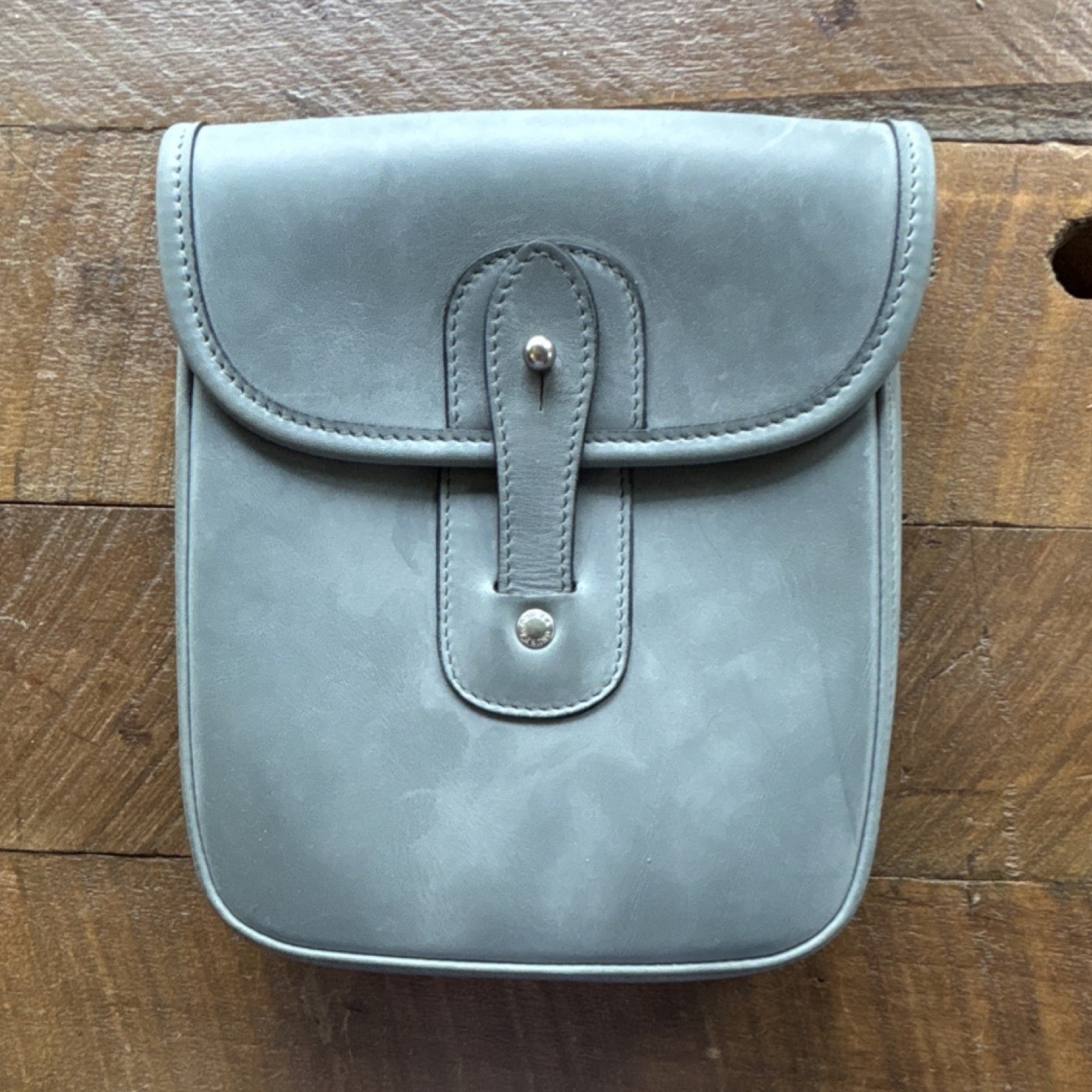 Ghurka Gray Leather Pouch Button Closure Solid Pattern