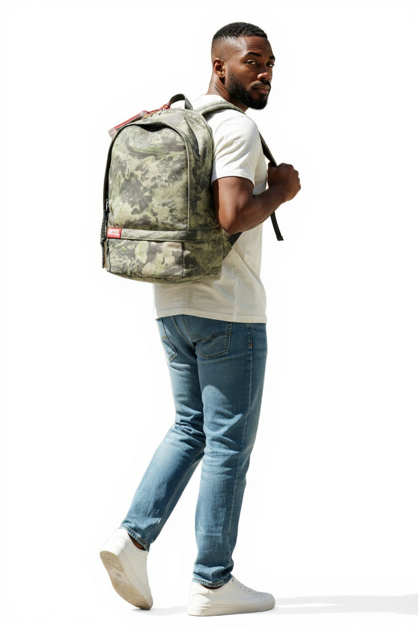 Diesel Rabe Men’s Backpack One Size Pattern Logo Zipper All-Weather Bag RRP210