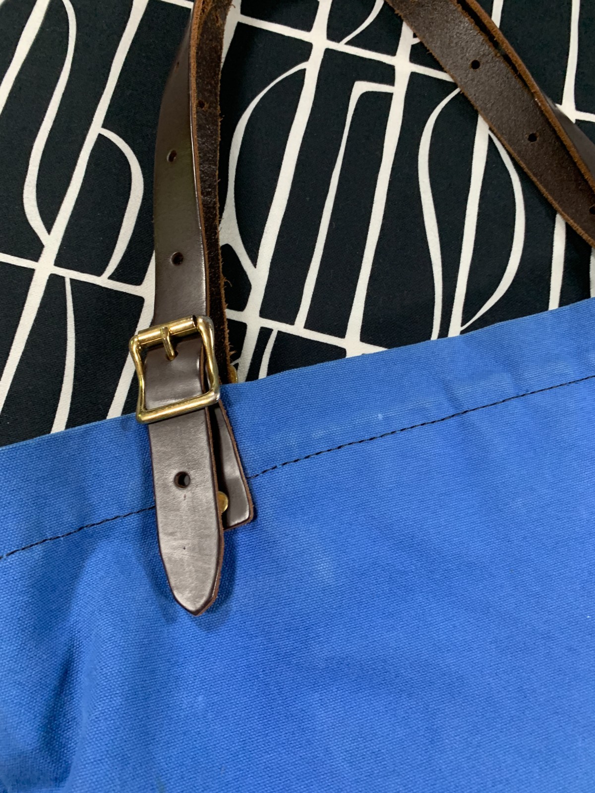 VTG Duluth Pack Tote Bag Navy Blue Canvas Brown Leather Brass Made in USA GREAT