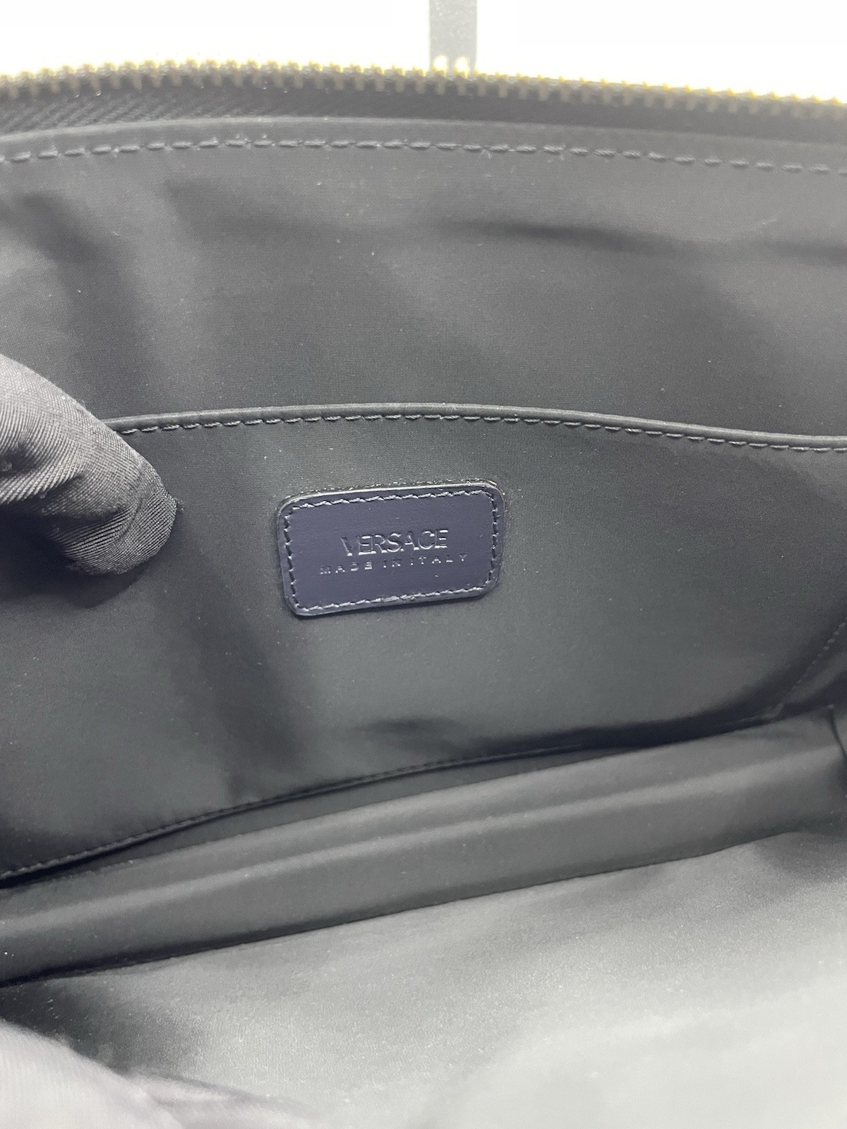 Versace Pouch Embrossing Calf Leather Navy Blue $900 Retail