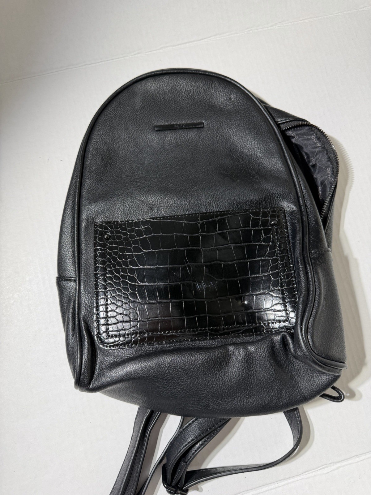 ALDO Black Pebbled Leather Backpack Gold Zipper Minimalist Bag