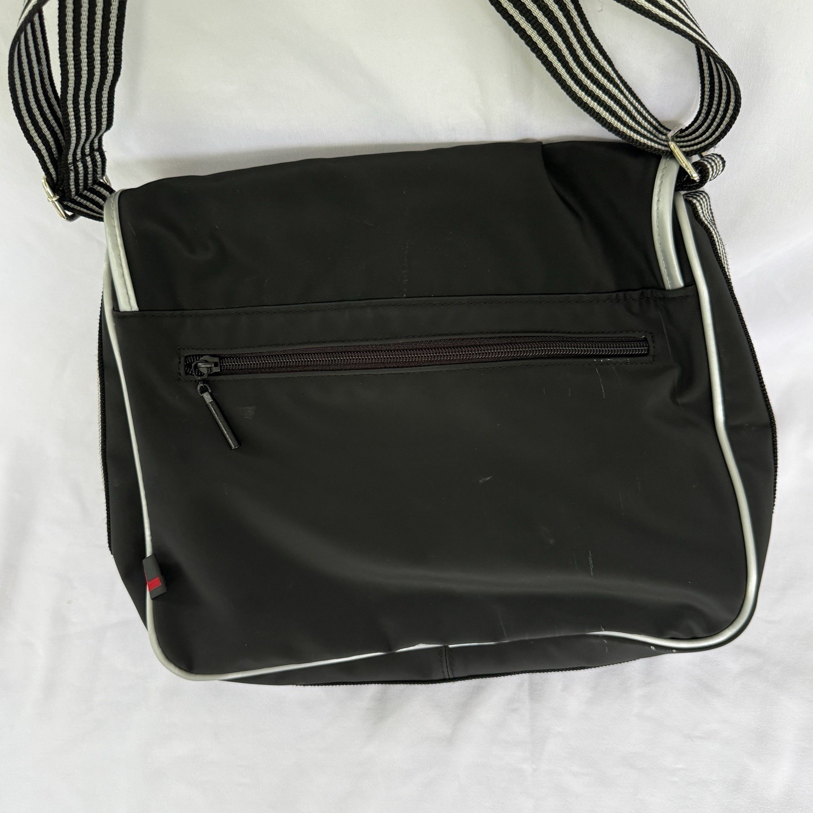 FUBU Early 2000s Crossbody Bag Black Silver Y2K Shoulder Laptop Book School Bag