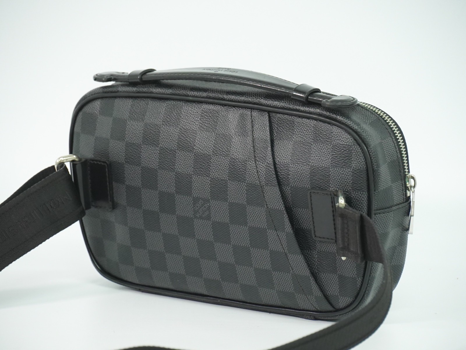 Louis Vuitton Ambler N41289 Damier Graphite Canvas Belt Body Bag Black Gray