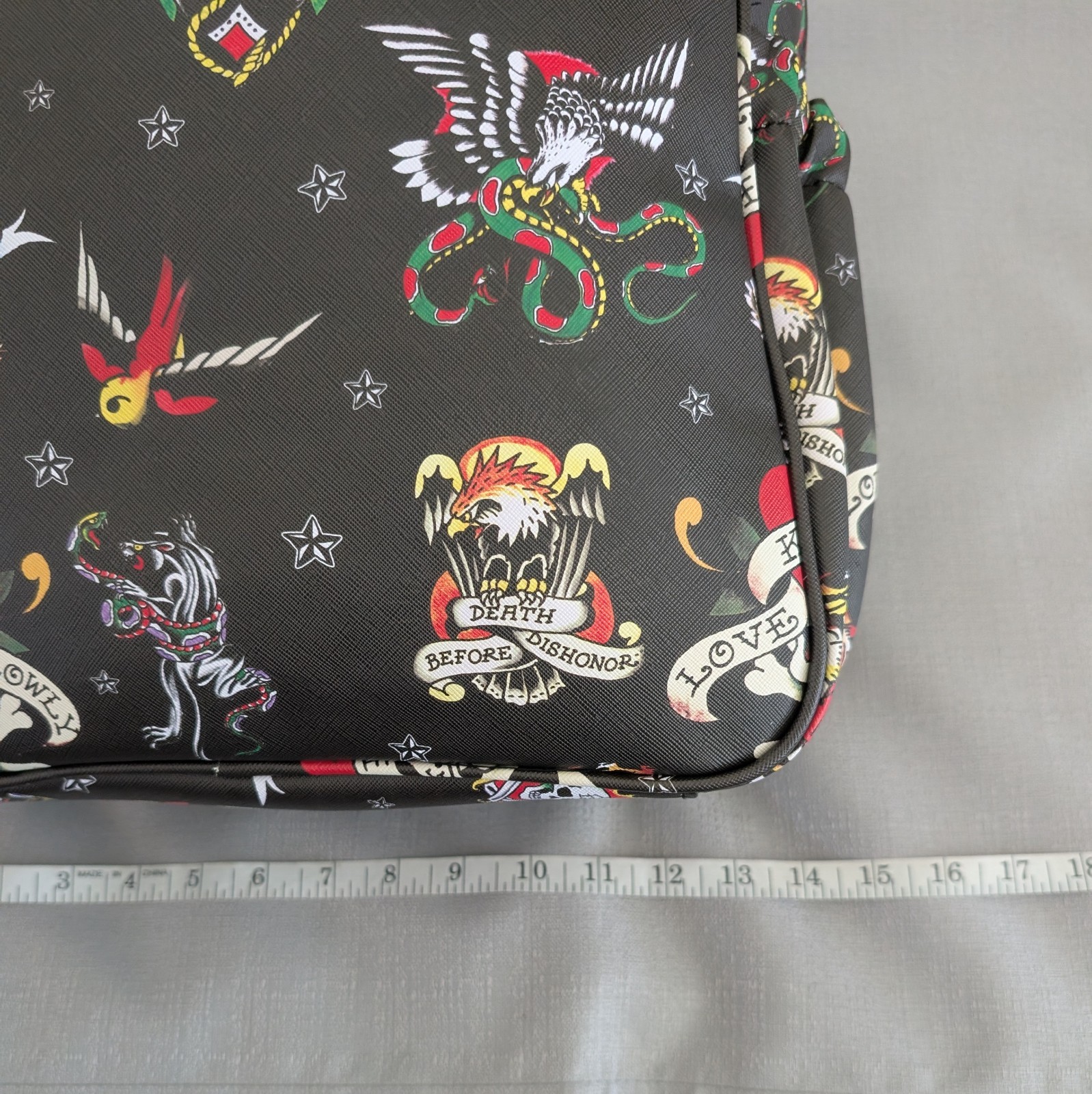 Ed Hardy All Over Tattoo Print Faux Leather Backpack NEW!