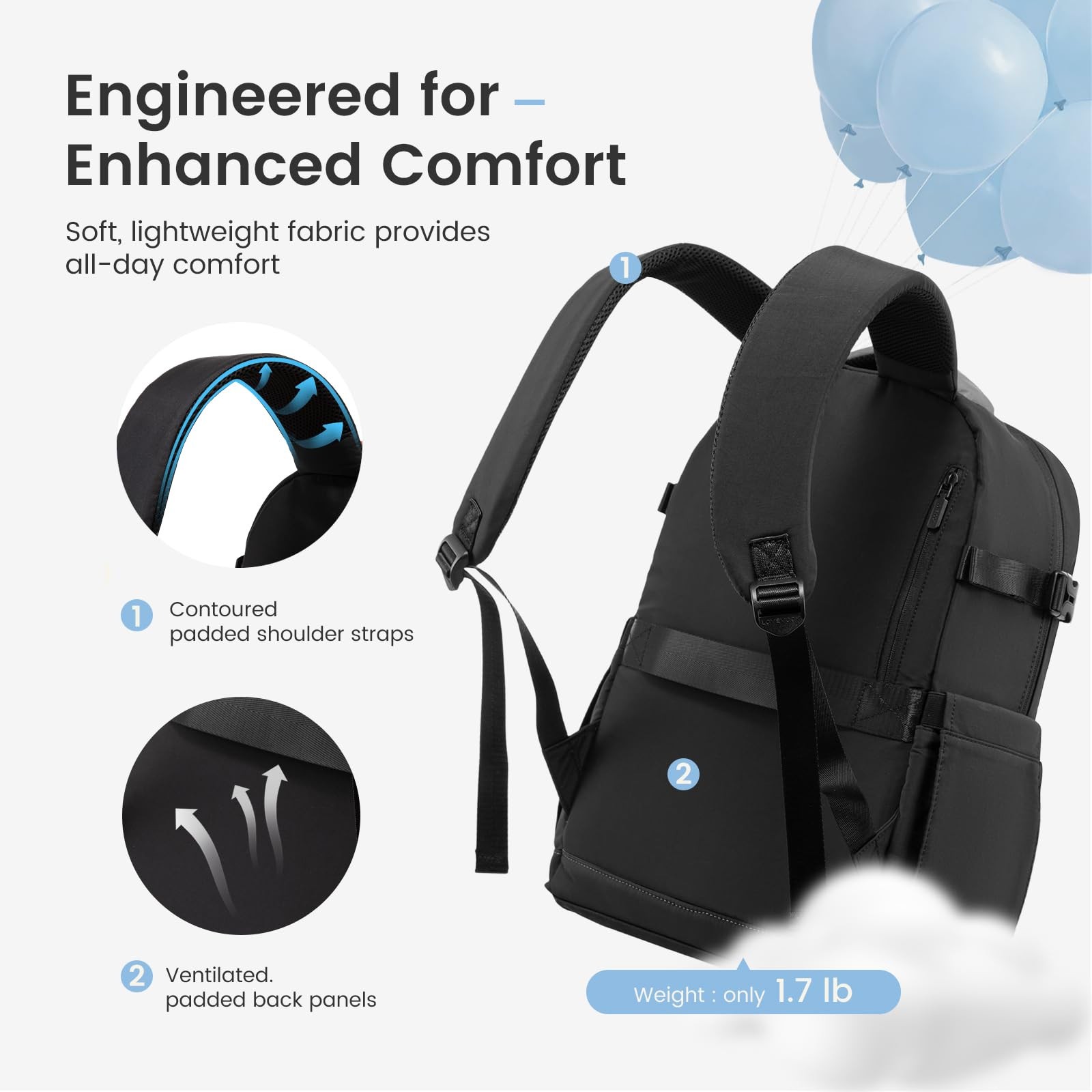 15.6 Inch Laptop Backpack for Women with Tumbler Holder, Black