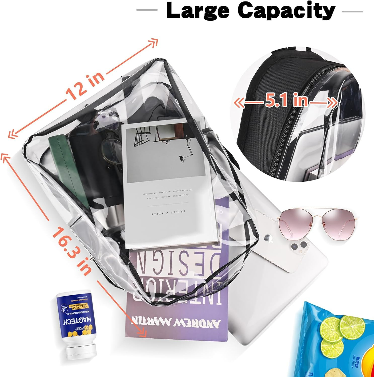 Clear Backpacks for School College Work, 2 Pack Bundle Clear Bookbags Transparen