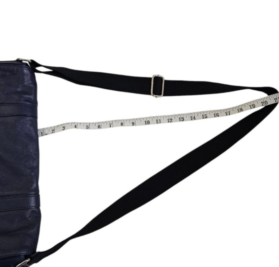 Cole Haan Blue Smooth Leather Buckle Detail Minimalist Laptop Messenger Bag