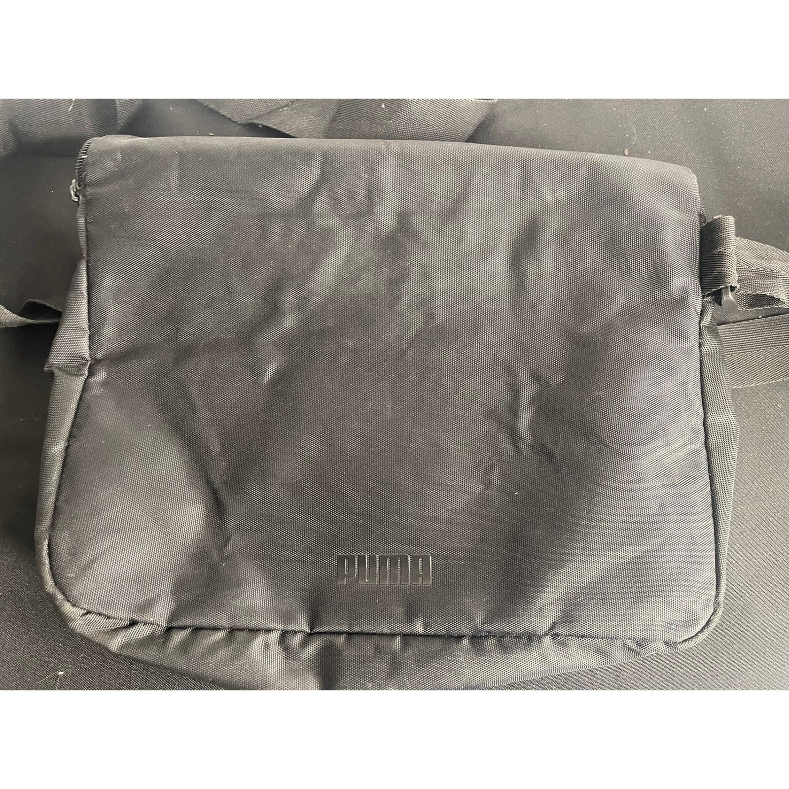 Puma Messenger Bag Black Canvas Leopard Print Accent Crossbody Adjustable Strap