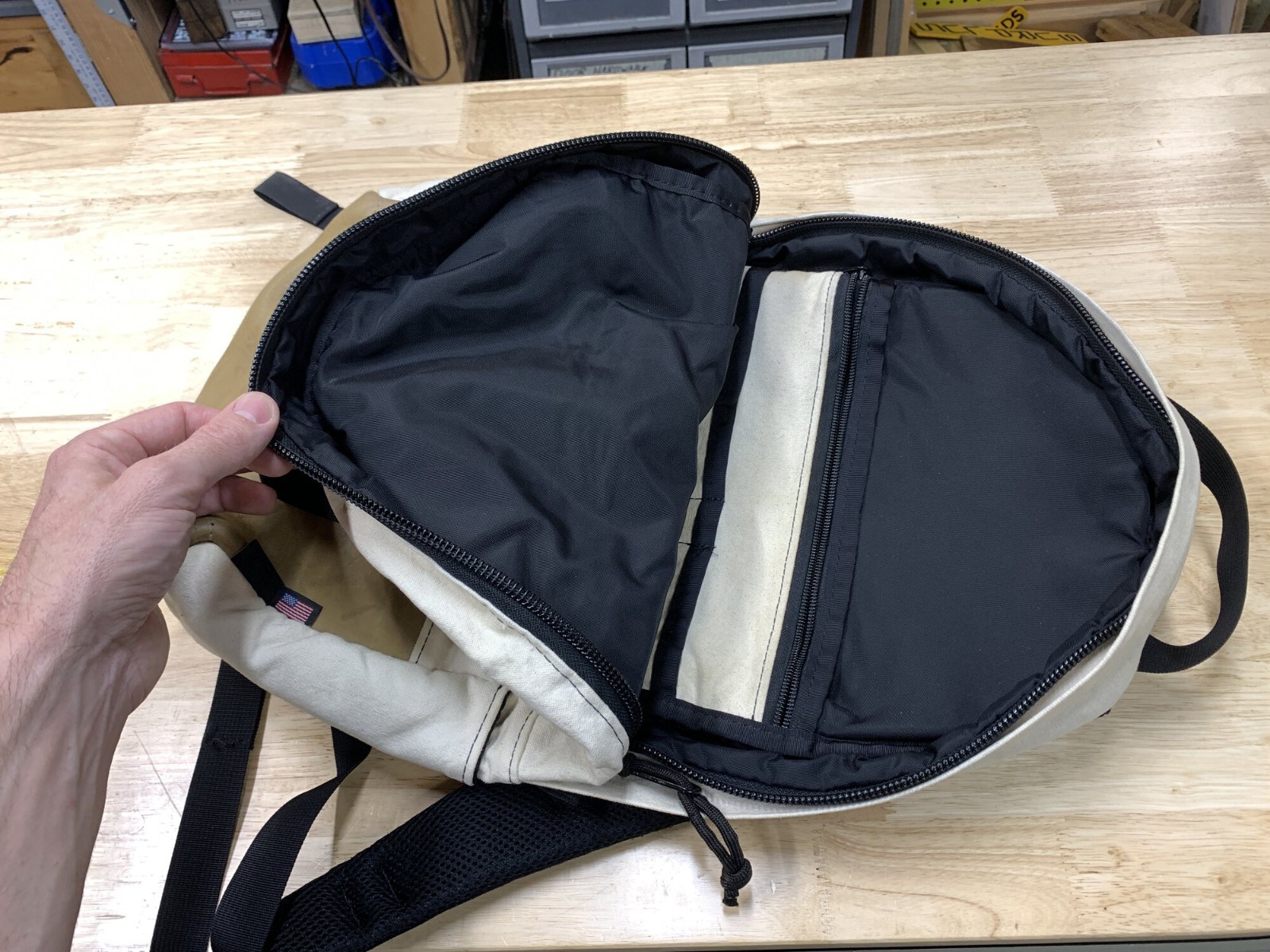 Topo Designs Daypack Backpack Off-White/Beige/Brown Leather USA-made Cordura